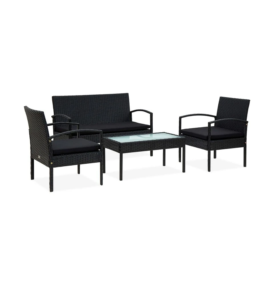 vidaXL 4 Piece Patio Lounge Set with Cushions Poly Rattan Black