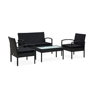 vidaXL 4 Piece Patio Lounge Set with Cushions Poly Rattan Black