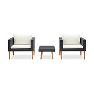 vidaXL 3 Piece Patio Lounge Set with Cushions Poly Rattan