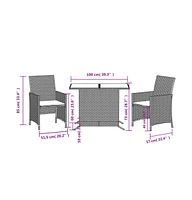 vidaXL 3 Piece Bistro Set with Cushions Poly Rattan