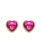 GiGiGirl Sterling Silver 14K Gold Plated Pink Sunset Heart Stud Earrings