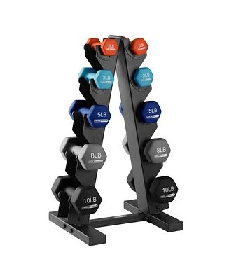 HolaHatha 2, 3, 5, 8 & 10 Pound Neoprene Dumbbell Weight Set with Storage Rack