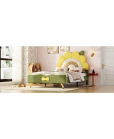 Slickblue Twin Upholstered Platform Bed with Sunflower Headboard Design