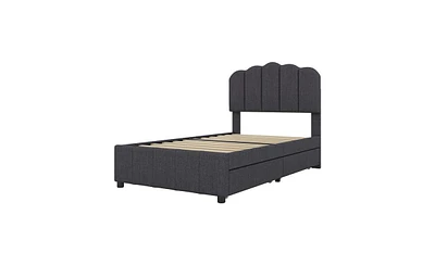 Slickblue Twin Upholstered Bed with 2 Storage Drawers and Wood Slat Support