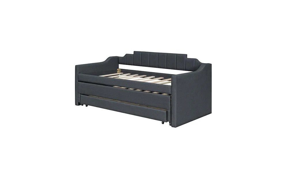 Slickblue Twin Upholstered Daybed with Trundle and 3 Storage Drawers