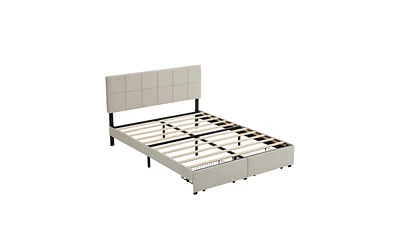 Slickblue Queen Size Velvet Upholstered Platform Bed with Spacious Storage Drawers for Luxurious Bedroom Organization