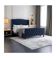 Slickblue Full Size Modern Upholstered Platform Bed Frame with Wingback Headboard