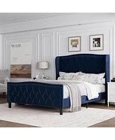 Slickblue Full Size Modern Upholstered Platform Bed Frame with Wingback Headboard