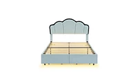 Slickblue Full Size Upholstered Princess Platform Bed with Led and 2 Storage Drawers