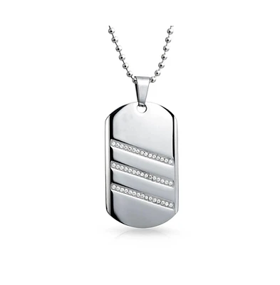 Bling Jewelry GeometricMens Cz Dog Tag Pendant Necklace For Men Stainless Steel With Chain 24 Inch