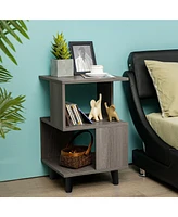 Gymax 2 Pcs Nightstand Set Modern Side End Table Storage Shelf Grey