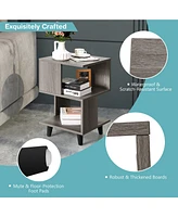 Gymax 2 Pcs Nightstand Set Modern Side End Table Storage Shelf Grey