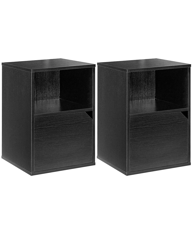 Gymax Set of 2 Nightstands Side End Table Storage Cabinet Shelf Living Room