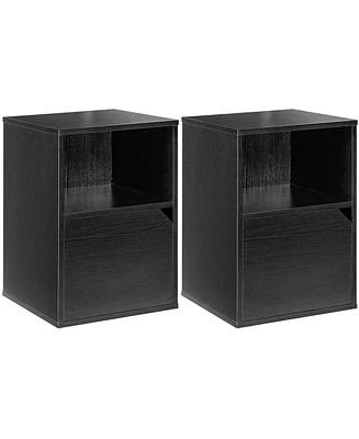 Gymax Set of 2 Nightstands Side End Table Storage Cabinet Shelf Living Room