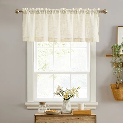 Hlc.me Linda Faux Linen Textured Semi Sheer Privacy Light Filtering Transparent Thick Half Short Rod Pocket Curtain Valance Topper Small Windows, Livi