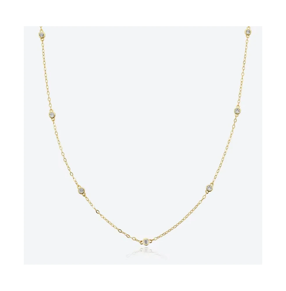 Hollywood Sensation Dainty 18K Gold Plated Sterling Silver Necklace with 7 Round Cut Cubic Zirconia