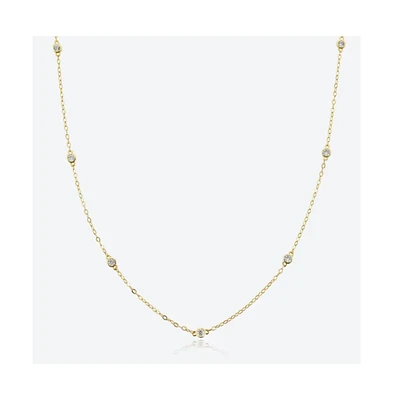 Hollywood Sensation Dainty 18K Gold Plated Sterling Silver Necklace with 7 Round Cut Cubic Zirconia