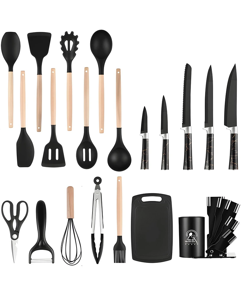 Sugift 20-Piece Silicone Kitchen Utensils Set and Knives Set with Block