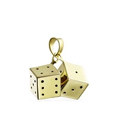 Bling Jewelry 14K Yellow Gold Unisex Tourism Las Vegas Good Lady Luck Casino Vacation Travel Lucky Gambler Dice Pendant Necklace No Chain