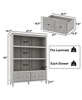 Famapy 3-Tier Open Shelves, Bookcase Accent Storage Cabinet with 2 Drawers