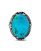 Bling Jewelry Leaf Large Oval Natural Turquoise Statement Ring Western Jewelry For Women .925 Sterling Silver