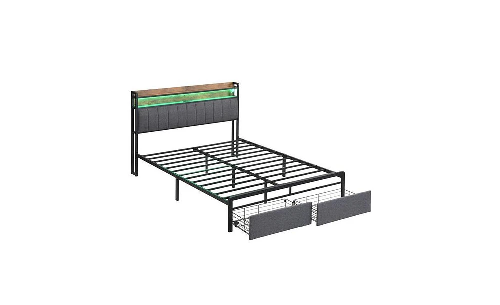 Slickblue Full Bed Frame with Storage Headboard, Drawers, and Led Platform Design