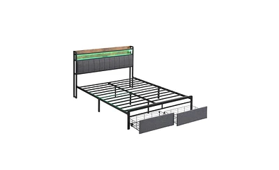 Slickblue Full Bed Frame with Storage Headboard, Drawers, and Led Platform Design