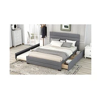 Slickblue Queen Upholstered Platform Bed with Twin Size Trundle and Two Drawers