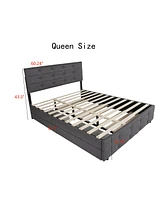 Slickblue Queen Size Upholstered Platform Bed Frame with 4 Storage Drawers for Added Convenience