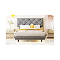 Slickblue Twin Size Upholstered Bed with Light Stripe Accent for Stylish Bedrooms