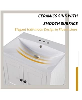 Slickblue Modern Sleek Bathroom Vanity Elegant Ceramic Sink with Solid Wood Frame Open Style Shelf