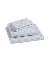 Kate Aurora Cozy Bed Collection 100% Cotton Flannel Winter Damask Blue & White 4 Piece Sheet Set - Queen