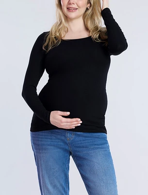 Women's Square Neck Rib Knit Long Sleeve Maternity Tee - Motherhood