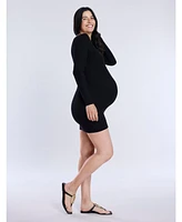 Motherhood Maternity Crew Neck Rib Knit Long Sleeve Mini Dress - Brandy Brown Size: X Large