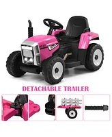 Costway 12V Kids Ride On Tractor with Trailer Ground Loader w/ Rc & Lights
