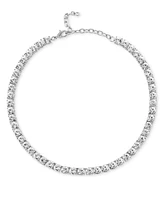 On 34th Silver-Tone Crystal Tennis-Style Collar Necklace, 15" + 3" extender, Created for Macy's