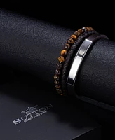 Rhona Sutton Black Tigers Eye Multi Leather Stainless Steel Bracelet