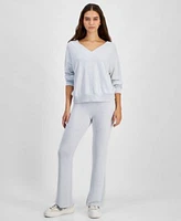 Planet Heart Juniors Hacci Knit V Neck Pullover Top Flare Leg Pull On Pants