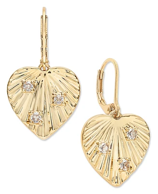 On 34th Gold-Tone Pave Textured Heart Drop Earrings, Created for Macy's