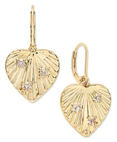 On 34th Gold-Tone Pave Textured Heart Drop Earrings, Created for Macy's