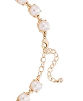 On 34th Gold-Tone Pave Heart Imitation Pearl Pendant Necklace, 16" + 3" extender, Created for Macy's