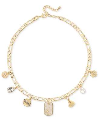 On 34th Gold-Tone Crystal & Imitation Pearl Mixed Charm Necklace, 18" + 3" extender, Created for Macy's