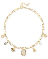 On 34th Gold-Tone Crystal & Imitation Pearl Mixed Charm Necklace, 18" + 3" extender, Created for Macy's