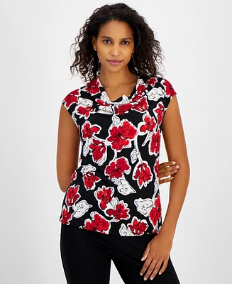 Kasper Women's Floral-Print Cowl-Neck Sleeveless Top, Regular & Petite