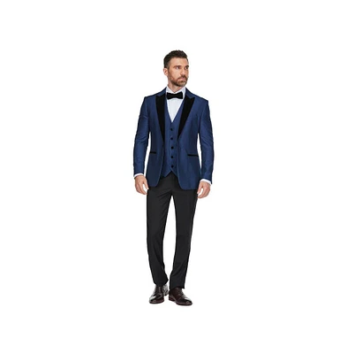 Gino Vitale Men's 3-Piece Peak Lapel Satin Trim Tuxedo with Subtle Sheen