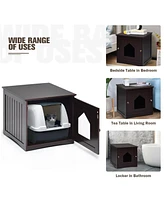 Slickblue 20" Brown Wooden Cat Litter Box End Table with Stylish Design