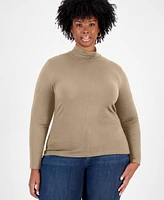 On 34th Trendy Plus Mock-Neck Ribbed-Knit Top, Created for Macy's