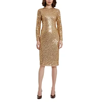 Mac Duggal Women's Beaded Georgette Long Sleeve Fitted Midi Dress