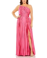 Mac Duggal Women's Plus One Shoulder Embellished Pleated Sleeveless Gown