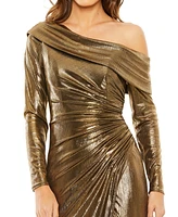 Mac Duggal Women's Long Sleeve Off The Shoulder Metallic Gown